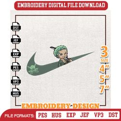 Nike Zoro Embroidery Design File, One Piece Anime Embroidery Design