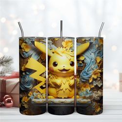 3D Inflated Pikachu Royal 20oz Wrap, Pikachu Tumbler Design, Skinny 20oz Tumbler Design Digital File