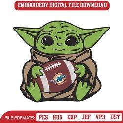 Miami Dolphins Baby Yoda Football Embroidery Design File