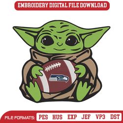 Seattle Seahawks Baby Yoda Football Embroidery Design File