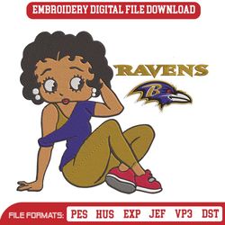 Baltimore Ravens Black Girl Betty Boop Embroidery Design File