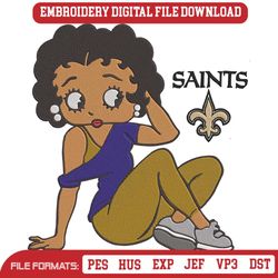 New Orleans Saints Black Girl Betty Boop Embroidery Design File