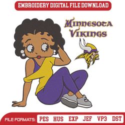 Minnesota Vikings Black Girl Betty Boop Embroidery Design File
