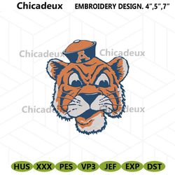 Auburn Tigers Head Embroidery Files, NCAA Embroidery Files, Auburn Tigers File