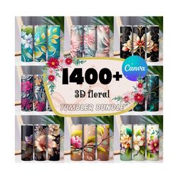 1400 Mega 3D Floral Tumbler Wrap Bundle, 3D Flowers 20oz Tumbler Sublimation Designs