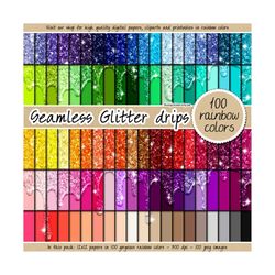 100 Seamless Glitter Drips Digital Paper Rainbow Glitter Pattern