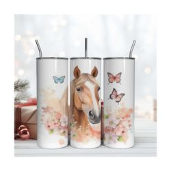 Horse With Butterfly 20Oz Tumbler, Flower Butterfly Wrap Design