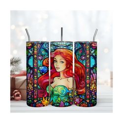 Ariel Princess Stained Glass Skinny Tumbler 20 oz Sublimation Design PNG