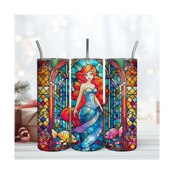 Ariel Princess Stained Glass 20oz Skinny Tumbler Wrap PNG