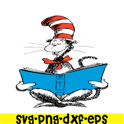The Reading Cat SVG, Dr Seuss SVG, Cat in the Hat SVG DS104122343