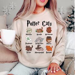 Potter Cats Sweatshirt, Cute Cats Sweater, Gift For Cat Lovers, Wizard Book Lover, Bookish