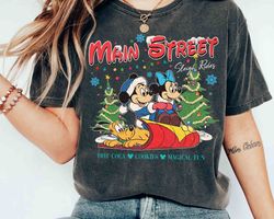 Cute Mickey Minnie Pluto Christmas Main Street Sleigh Rides Shirt, Mickeys Very Merry Xma