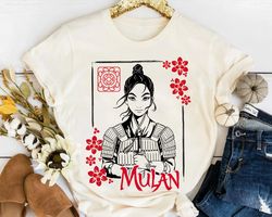 Disney Mulan Movie Floral Ink Portrait Retro Shirt, Magic Kingdom WDW Holiday Unisex T-shi
