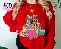Disney Princess Characters Group Christmas Tree Light T-Shirt, Belle Rapunzel Ariel Cinder