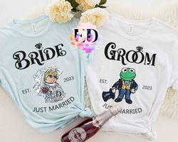 Personalized Bride and Groom Kermit Annie T-Shirt, Disney The Muppets Show Couple Matching