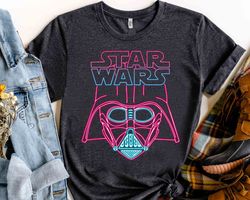 Star Wars Darth Vader Neon Light Helmet Logo Graphic Shirt, Galaxys Edge Holiday Unisex T
