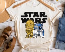 Star Wars Droids R2-D2 and C-3PO Cute Cartoon Graphic Shirt, Galaxys Edge Holiday Unisex