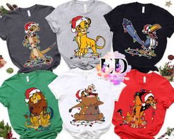 The Lion King Characters Group Christmas Light T-shirt, Disney Simba Timon Pumbaa Scar Xma