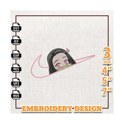 Nike Nezuko Demon Slayer Embroidery Design, Nike Anime Embroidery Design