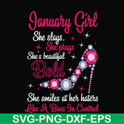 January girl she slays, she prays she's beautiful bold she smiles at her haters like a boss in control svg, birthday svg