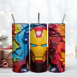 3D Iron Man Dripping Tumbler Design Wrap, Skinny 20oz Tumbler Design Digital File