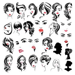 Woman Face Svg, Trending Svg, Woman Svg, Lips Svg, Lashes Svg, Eyelash Svg, Female Hair Svg, Fashion Svg, Woman Head Svg