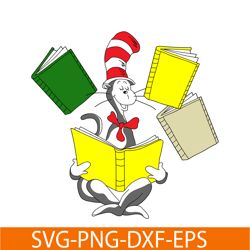 The Cat Reading Books SVG, Dr Seuss SVG, Cat In The Hat SVG DS205122362