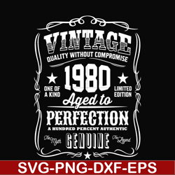 Vintage quality without compromise 1980 aged to perfection a hundred percent authentic svg, png, dxf, eps file FN000284