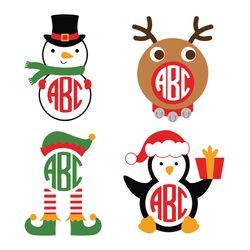 Christmas monogram svg, Christmas Monogram Cliparts, winter characters cut files, Christmas Svg, Instant download