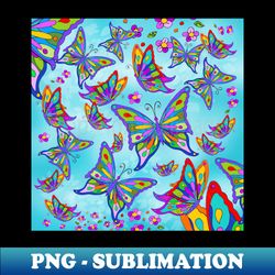 Blue Sky Butterfly Migration - High-Quality PNG Sublimation Download - Fashionable and Fearless