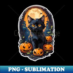 Cute Black Cat in a Pumpkin Patch - Instant PNG Sublimation Download - Unlock Vibrant Sublimation Designs