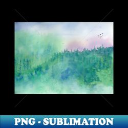 Green Mist Forest Original Watercolor Painting Fine Art Print Landscape Art Print from Watercolor Painting Original Wall Art - High-Resolution PNG Sublimation File - Transform Your Sublimation Creations