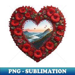 Red Flower Heart Shaped Frame With Landscape - Creative Sublimation PNG Download - Spice Up Your Sublimation Projects