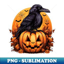 Crow Bird on Pumpkin Crow and Jack o lantern Halloween Party - Instant Sublimation Digital Download - Vibrant and Eye-Catching Typography