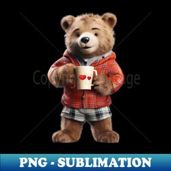 adorable teddy bear drinking coffee early in the morning - elegant sublimation png download - perfect for creative projects