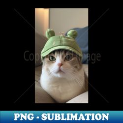 cat in frog hat meme funny cat - retro png sublimation digital download - perfect for personalization