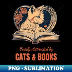 Cat and Book Retro - Retro PNG Sublimation Digital Download - Bring Your Designs to Life