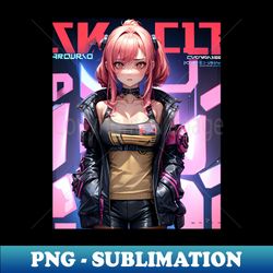 Anime Girl Waifu in Nightcity Cybernetic Marvels and Retro Adventures in Glowing Neon - High-Resolution PNG Sublimation File - Instantly Transform Your Sublimation Projects
