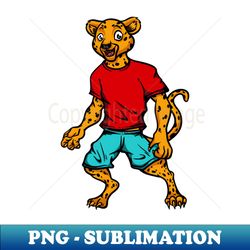 Cute Anthropomorphic Human-like Cartoon Character Leopard in Clothes - Signature Sublimation PNG File - Enhance Your Apparel with Stunning Detail