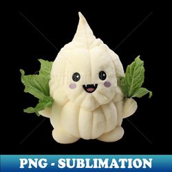 cute garlic vampire plushie in leafy cape design - png transparent sublimation design - perfect for sublimation mastery