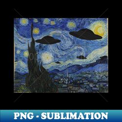 UFO Alien Abduction Starry Night Van Gogh Painting - PNG Transparent Digital Download File for Sublimation - Bring Your Designs to Life
