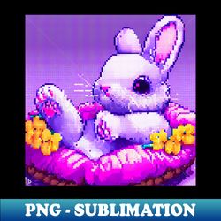Pixel Bunny Flowers and Basket - Exclusive PNG Sublimation Download - Boost Your Success with this Inspirational PNG Download