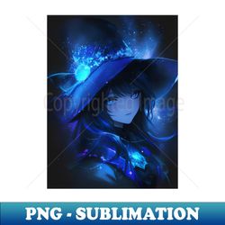 cute anime young witch in blue hat - decorative sublimation png file - enhance your apparel with stunning detail