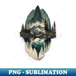 Vintage Serenity Mountain Forest and Lake in White Background Reflection - Exclusive Sublimation Digital File - Defying the Norms