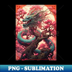 Chinese dragon on the sakura tree - Signature Sublimation PNG File - Capture Imagination with Every Detail