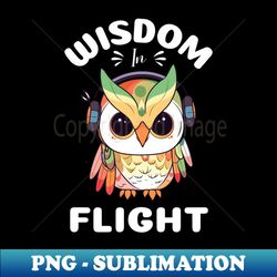 Wisdom in Flight Owl wearing headphones - Retro PNG Sublimation Digital Download - Instantly Transform Your Sublimation Projects