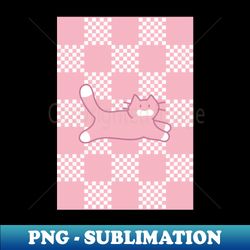 Running Cat on Pink Checked Pattern - Signature Sublimation PNG File - Perfect for Sublimation Mastery