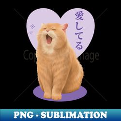 Cute Cat Yawning Sweet Love Japanese Style Purple Color - Trendy Sublimation Digital Download - Boost Your Success with this Inspirational PNG Download