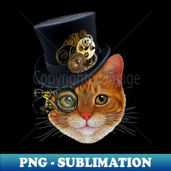 Orange Cat with Steampunk Hat and Monocle - Aesthetic Sublimation Digital File - Vibrant and Eye-Catching Typography