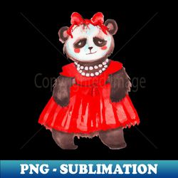 Watercolor Cute Giant Panda Wearing an Elegant Red Dress - PNG Transparent Sublimation Design - Perfect for Sublimation Art